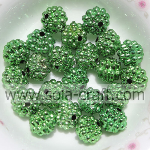 Perline di bacche metalliche in plastica color verde con charm da 10 mm