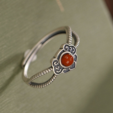 S925 Sterling Silver South Red Agate Hollow Rings