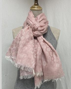 Mercerized Wool Jacquard And Worsted Shawl With Leopard