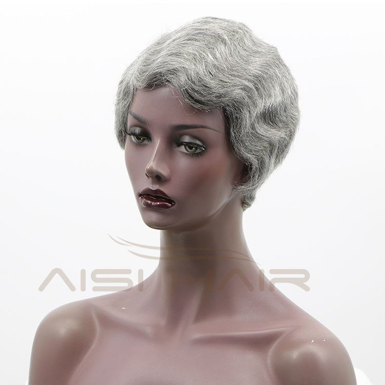 Aisi Hair Wholesale Short Pixie Cut Finger Wave 100% Unprocessed Gray Brazilian Hair For Black Women Human Hair Wigs