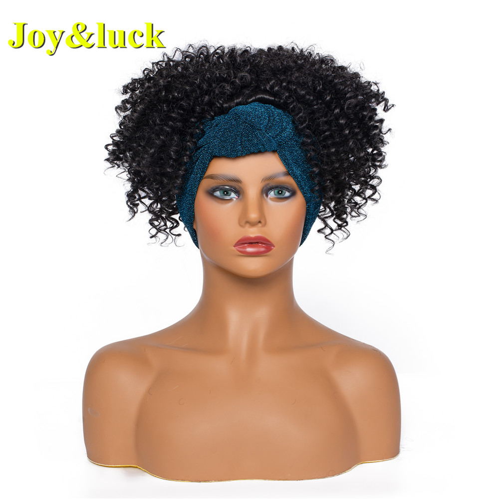 Wholesale Prices Scarf Wig for Black Women Ladies Hair Blue Hairband Black Short Kinky Curly Headband Wig Synthetic Hair Wigs