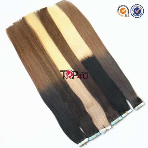 Top quality 100% remy full cuticle invisible curly tape in hair extensions grade 8a