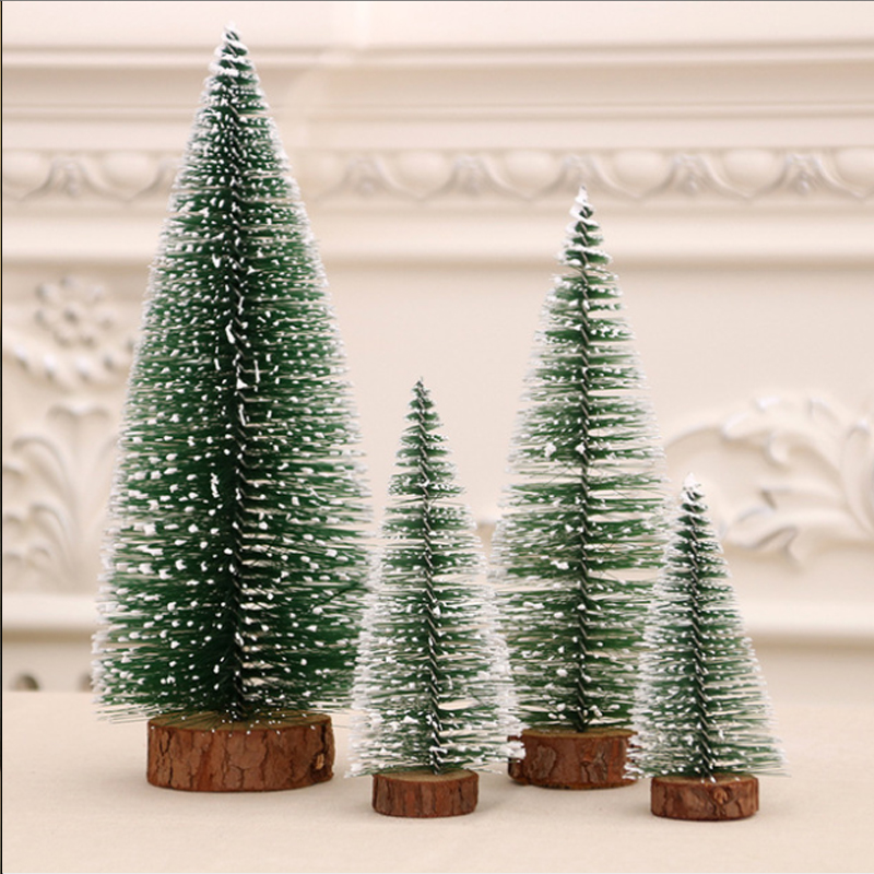 1PC New Mini Christmas Tree Small Choinka Wooden Snow Pine Needle Tree Desktop Table Ornaments Navidad Xmas Decoration for Home