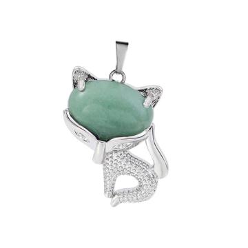 Green Aventurine Luck Fox Necklace for Women Men Healing Energy Crystal Amulet Animal Pendant Gemstone Jewelry Gifts