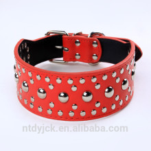 studded red 5.0cm width pitbull dog collar manufacturer with leather/PU material