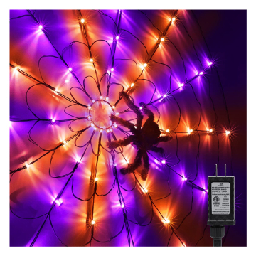 LED Orange & Purple Spider Web Lights for Halloween Decorations