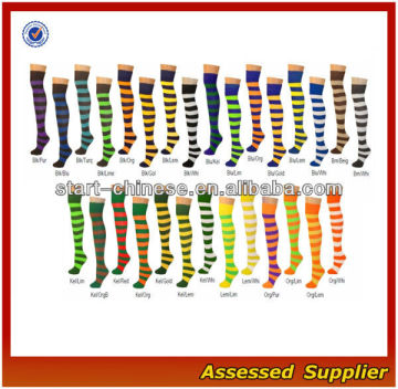 Wholesale Thigh High Compression Cotton Striped Socks For Girls/Customized Striped Thigh High Socks