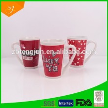 white mug with decal,v-shape ceramic mug with design for valentine