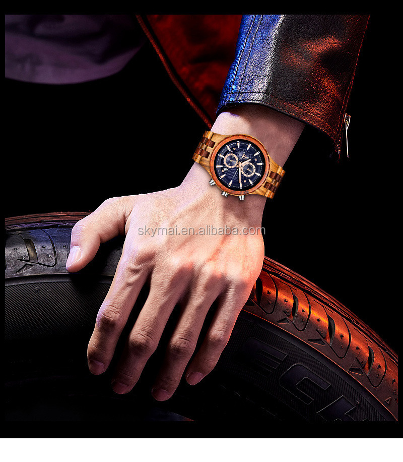 2021 new fashion men's watches wooden dial strap luminous movement sports multi-function watches wood watches