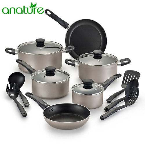 Pacote de utensílios de cozinha de alumínio antiaderente de 15pcs