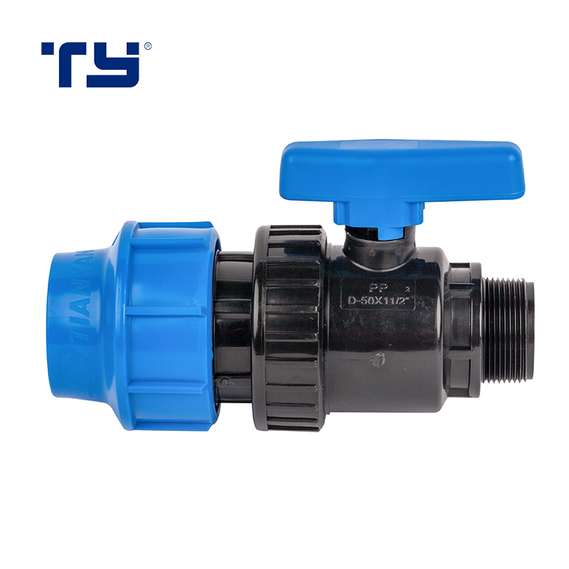 Taizhou factory price PN16 high pressure threaded blue irrigation fittings PP male union ball valve