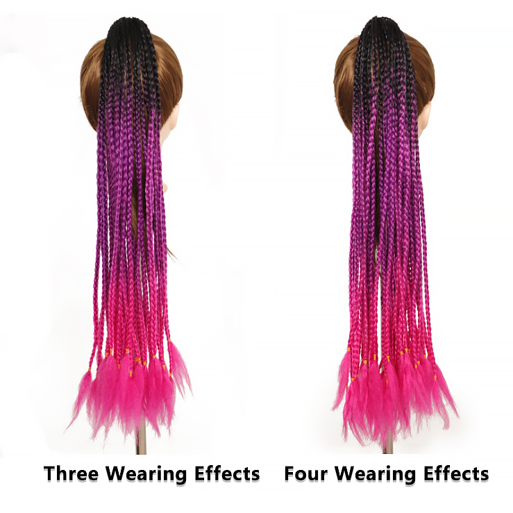 Julianna 24inch Rainbow Rope Ponytail Braids Synthetic Ombre Box Braiding hair Accessories Rubber Band Hair Braids