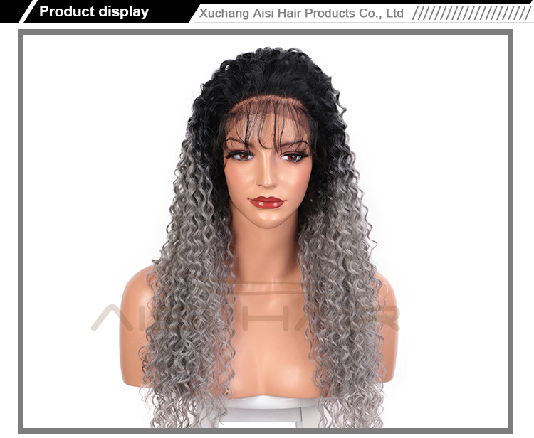 Aisi Hair Long Wavy Ombre Gray Dark Root Wig 13x6 Kinky Curly Wave Lace Frontal Wig Cosplay Front Lace Hair Wigs For Black Women