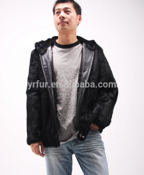 YR224 New Fashion Winter Men Hooded Genuine Rabbit fur Jacket