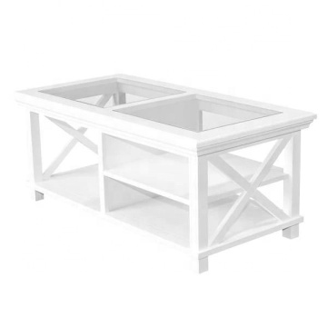 Hamptons Style White Stain Rectangle Coffee Table with Glass Top - New Arrivals