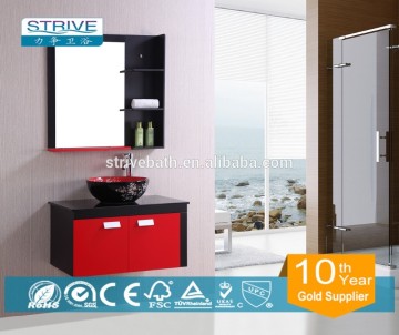 Red style bathroom washbasin pvc cabinet