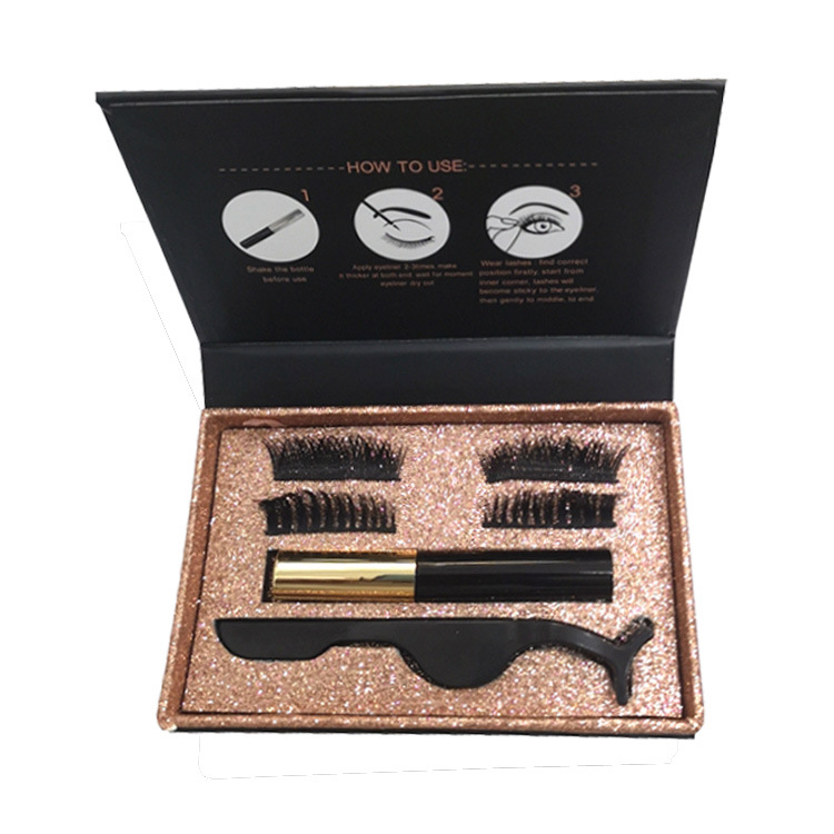 Two pairs magnetic false eyelashes with eyeliner and tweezer