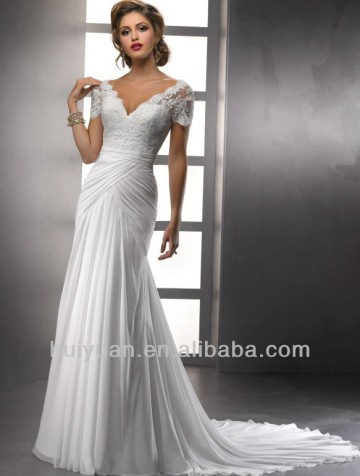 white short sleeve designer wedding dresses