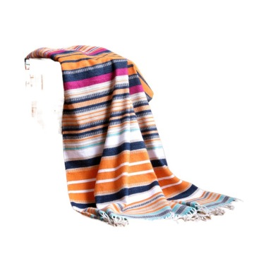 Mexican Serape Color Stripe Woven Throw Blanket 127x152cm Soft Acrylic with Tassels