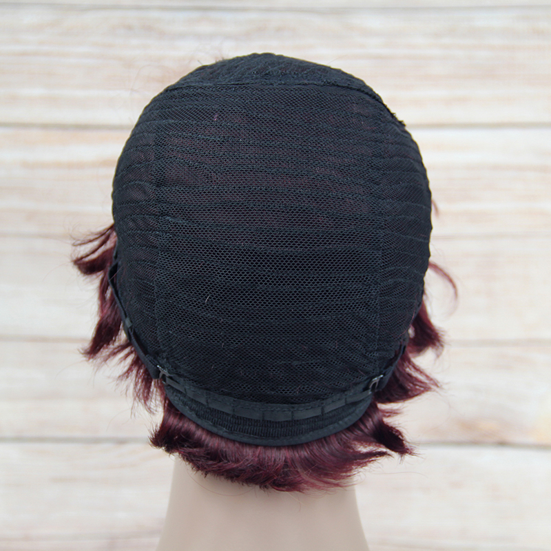 99j color wig making sewing machine -cap , pixel cut short human hair Indian wig with hair glue less