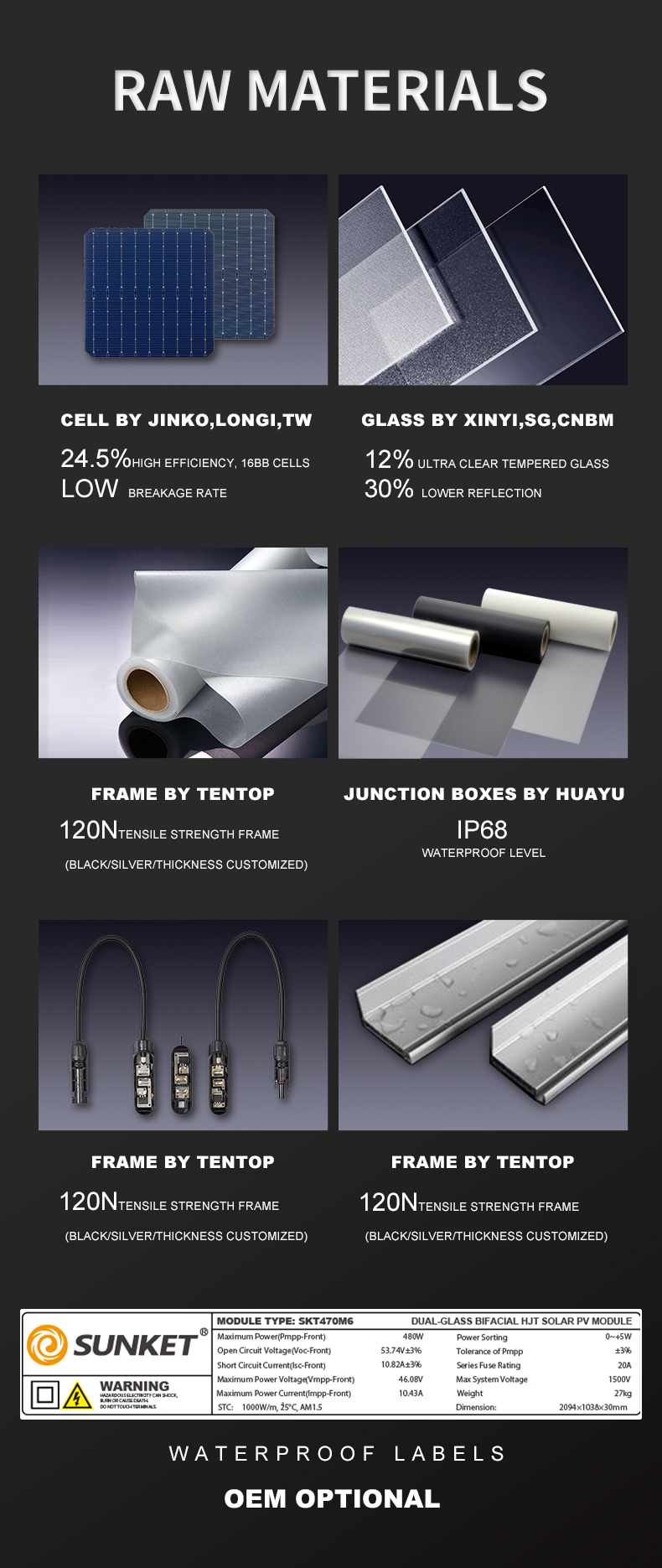 Modulo solare Sunket HJT 166mm cella solare