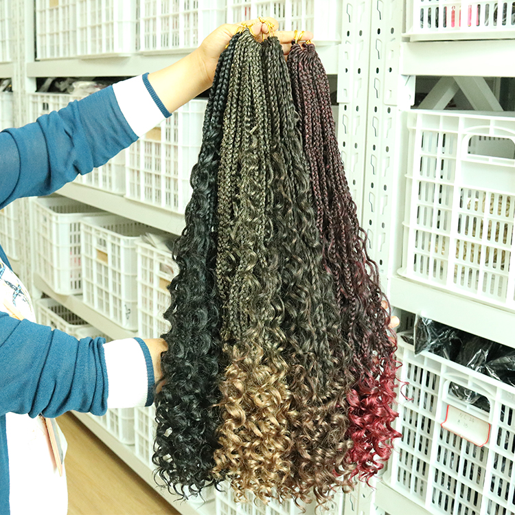 Wholesale 14 inches boho box braid bohemian box crochet hair messy boho goddess faux river locs