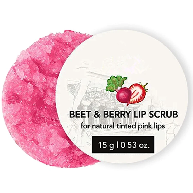 Private Label Beet & Berry Lip Scrub Exfoliator & Moisturizer Pink Lip Sugar Scrub