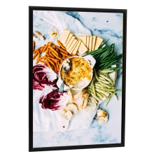 Wall Mounted LED Click Open Frame Fast Food Restaurant Aluminum Snap Light Box" could be shortened and optimized for a search engine as:

"Aluminum Snap Light Box for Fast Food Restaurants