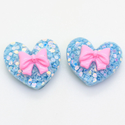 100pcs Heart Bowknot Shaped Resin Cabochon Flat Back Beads Slime Girls Hair Accessories DIY Toy Decor Charms