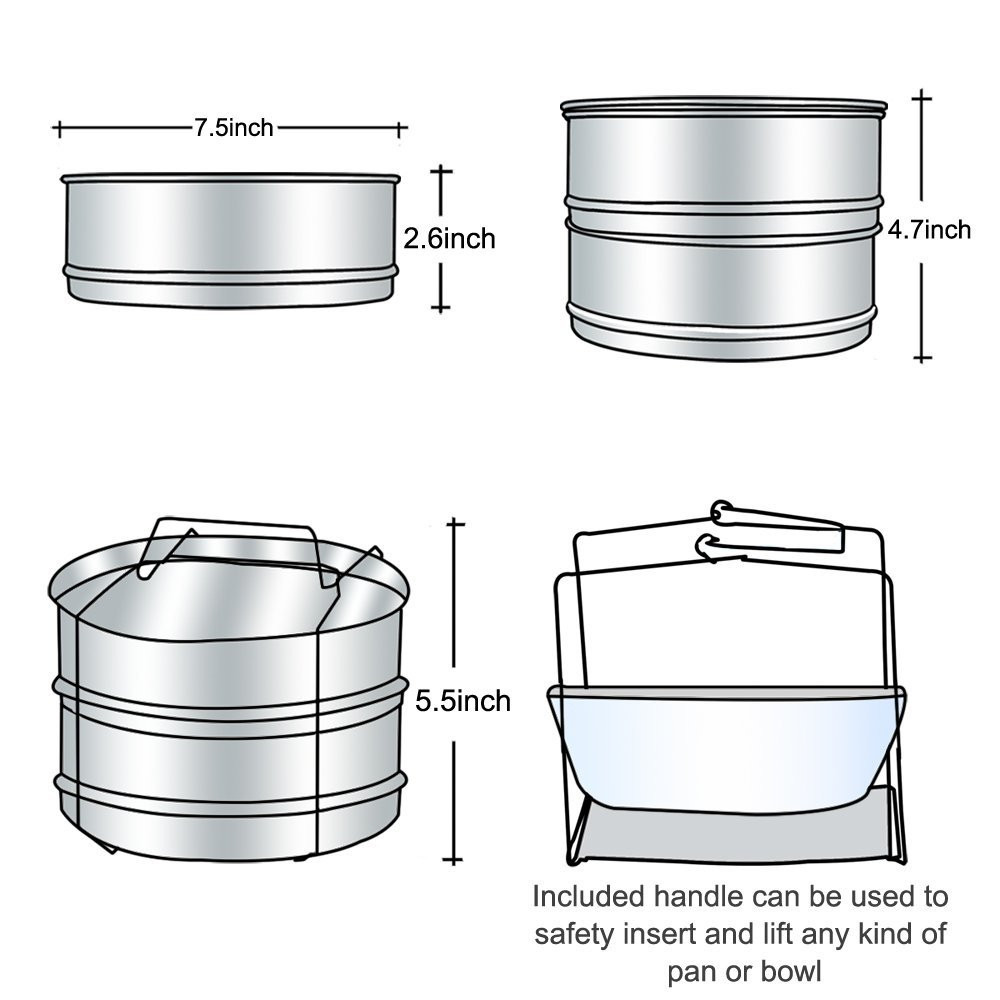 Instants pot 2-stackable insert steamer with knob and holes lids