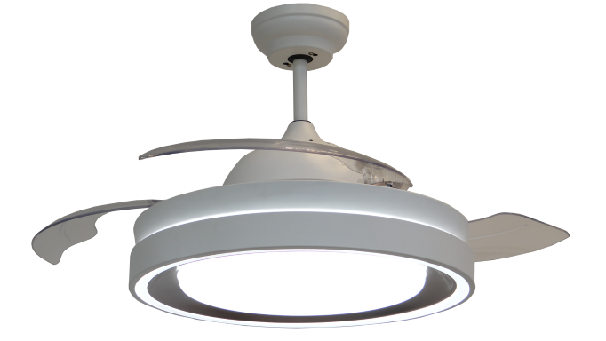 3-Blades White Modern Ceiling Fan with Grey Lampshade