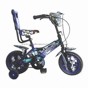 Children's bicycle with training wheels, mud guard, brake cable, OEM/ODM, rubber tire