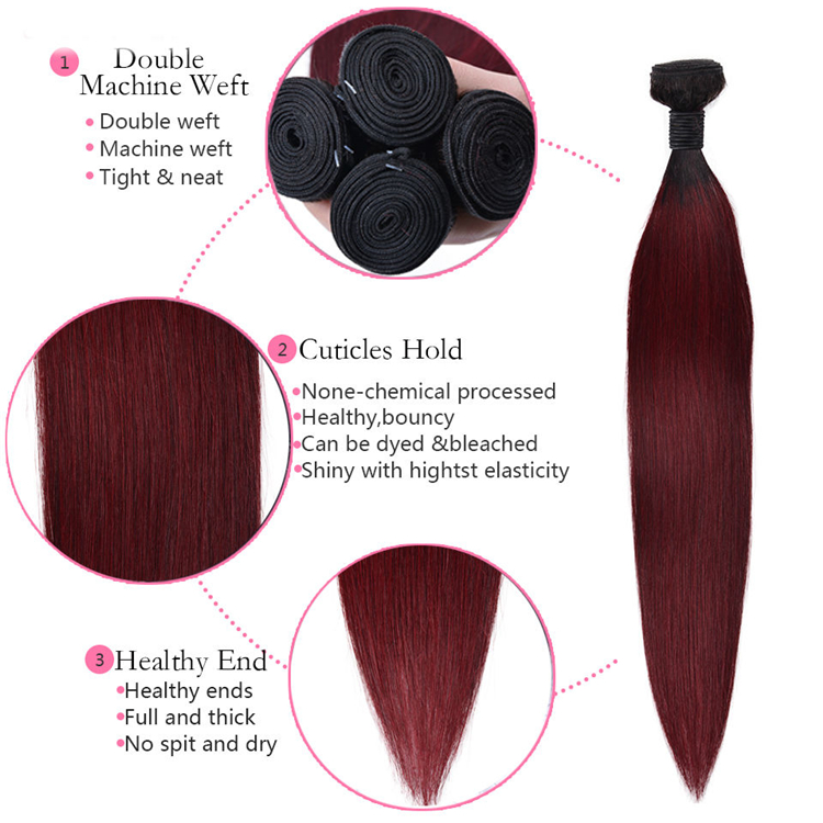 Cheap Price Raw Indian Hair Weave Color 1b/99j Hair Extensions Raw Virgin Human Hair Bundles With Closure