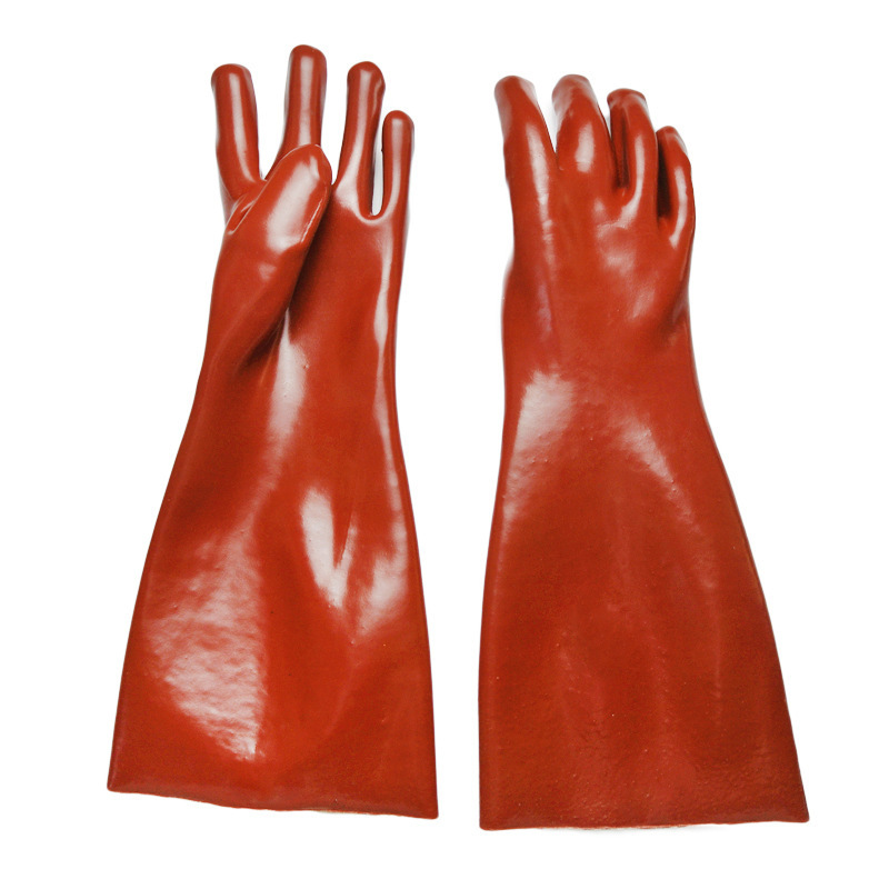 Brązowe rękawice Coatd z PVC, gładkie wykończenie. 45cm