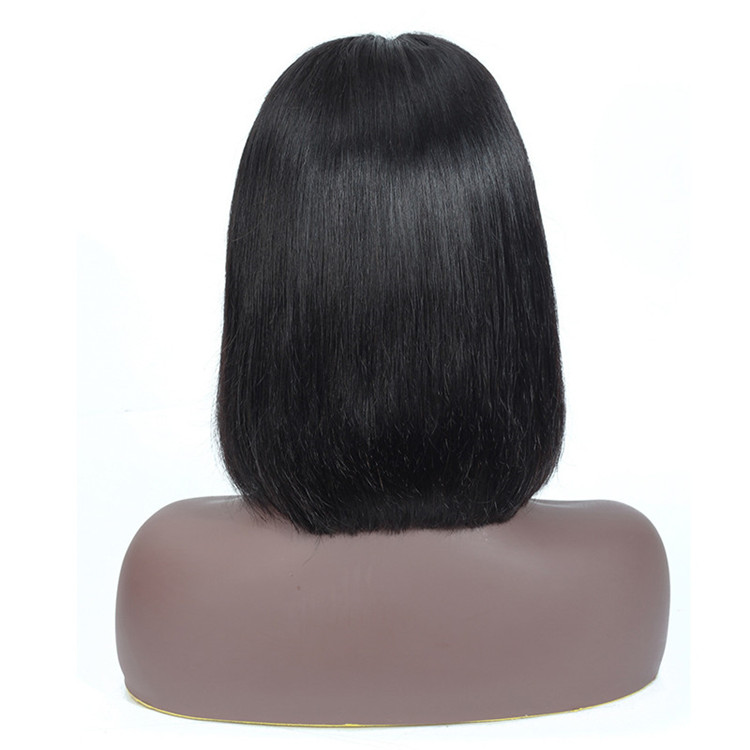 13X6 Lace Front Bob Wig Short Straight Brazilian Human Hair Deep Part 180% Density Natural Black Pre Plucked 10inch