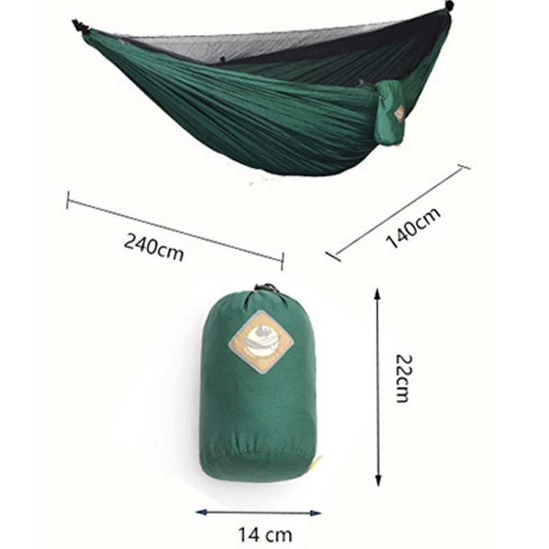 Portable Camping Single Double Hammock with Tree Straps, Lightweight Nylon Parachute Hammocks with Mosquito Net