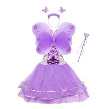 2-12 Year Old Girls' Fairy Princess Birthday Costume Set: Headband, Butterfly Wings, Tutu Skirt, and Wand
