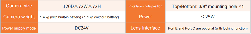 Especificaciones mecánicas de la cámara de alta velocidad HCAGQ-501 Ultra HD HCAGQ-501 Ultra HD High Speed Camera Mechanical Specifications