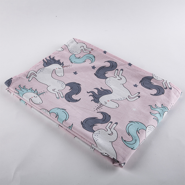 36*48 Unicorn Printed Cotton Fabric with Grey Organic Bamboo Kids Blanket Cover