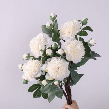 White Peony and Buttercup Artificial Flowers for Wedding Decoration and Home Furnishing