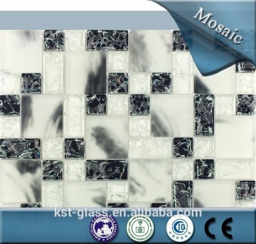 Black and White Color Cracked Crystal Glass Blend Marble Mosaic Tile