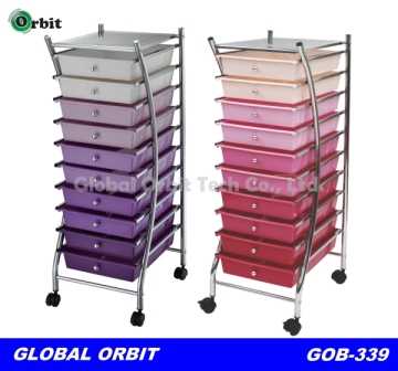 colorful 10 tier plastic storage drawer cart
