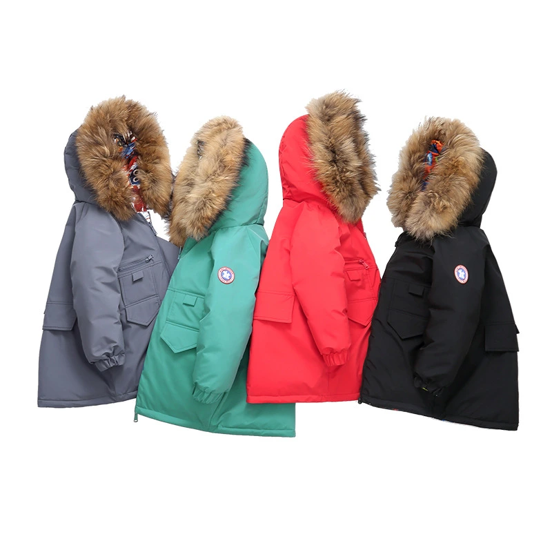 China Suppliers Kids Winter Warm Outdoor Fur Reversible Parka White Down Jacket