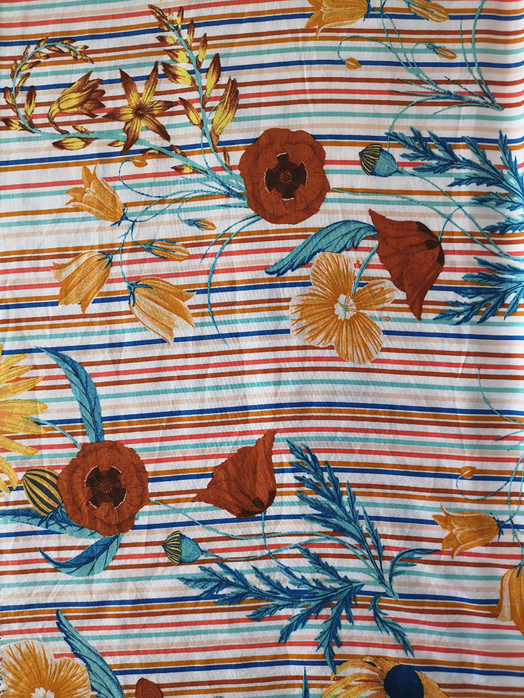 Stripe Flower Rayon Challis 30S Printing Woven Fabric