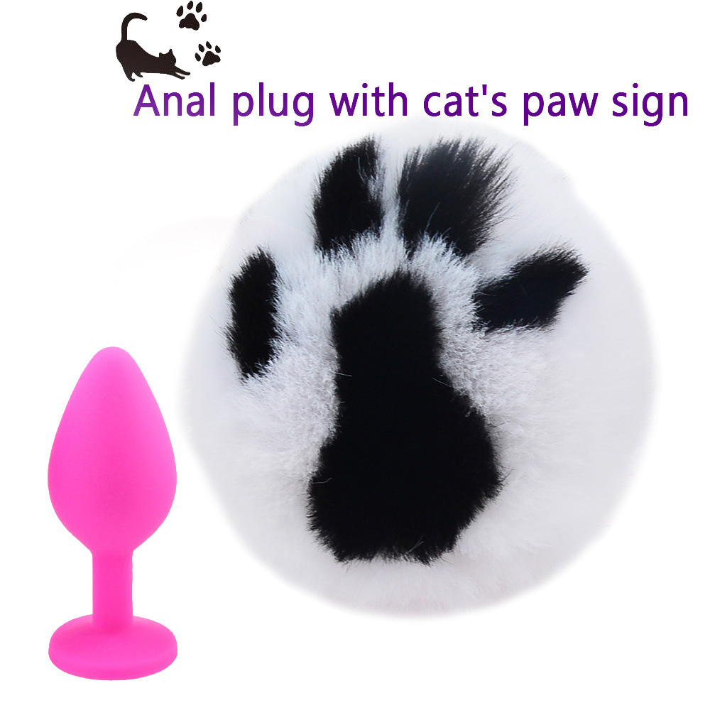 Sex Toys Cat Tail Anal Plug Silicone Cat Paw Hair Ball Anal Plug Cat Paw Khaki White Fox Hair Ball For Couples