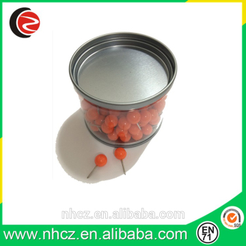 Orange Round Push Pins in Tin Box