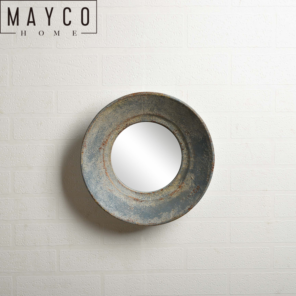 Mayco Blue Vintage Shabby Chic Antique Decor Round Wall Mirror