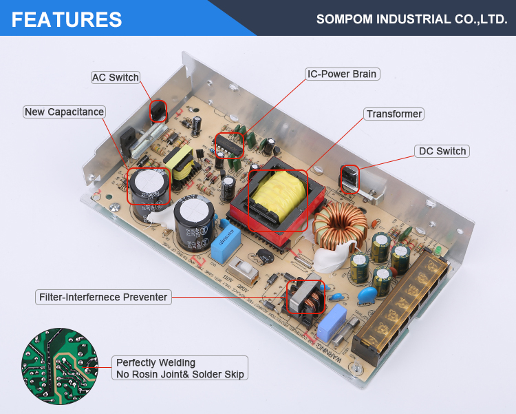 sompom power supply 18v 90W 5A constant voltage led switch mode power supply