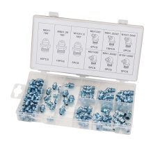 SYD-1007: Comprehensive 110PC Metric Hydraulic Zerk Grease Fitting Set Including M6, M8, M10 Straight & 45/90 Degree Fittings