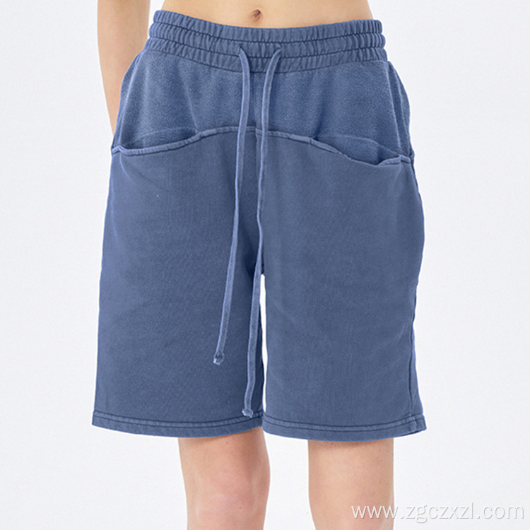 Summer high street washed distressed terry shorts